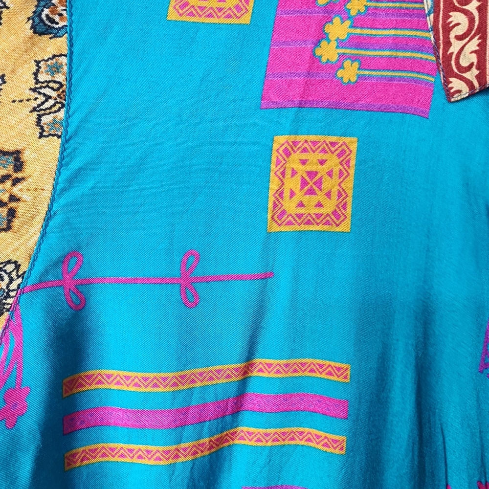 John Mark Abstract Patchwork Viscose Button Front… - image 4